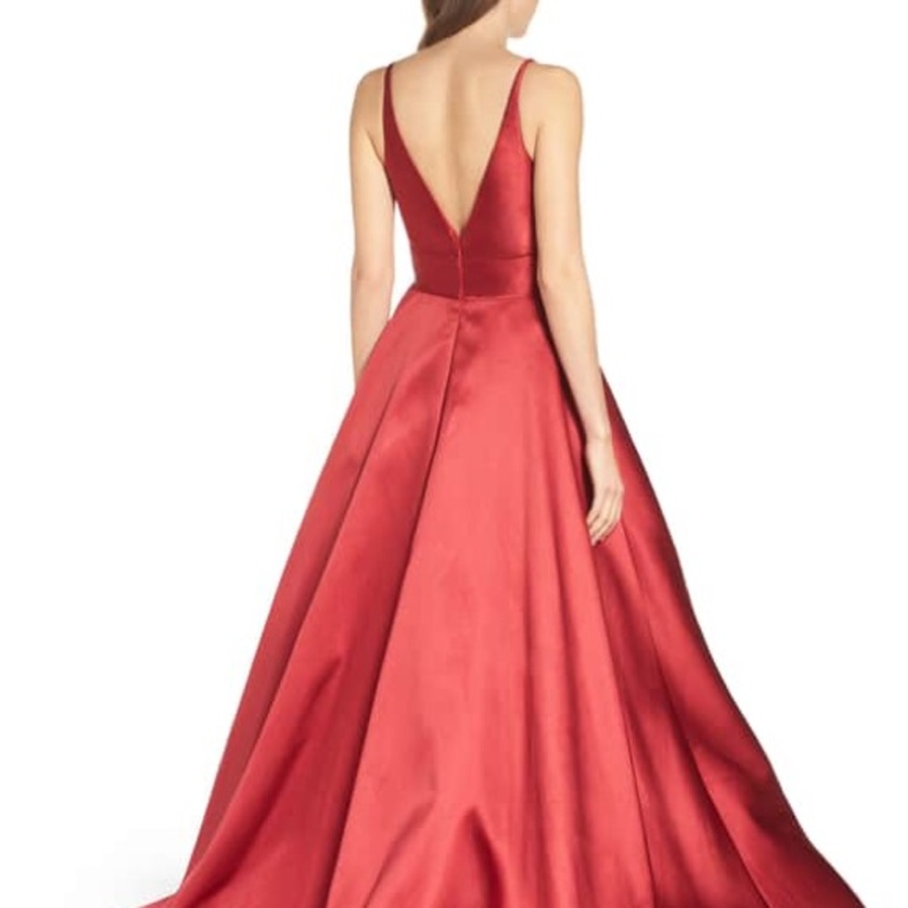 Ieena for Mac Duggal red plunging dress